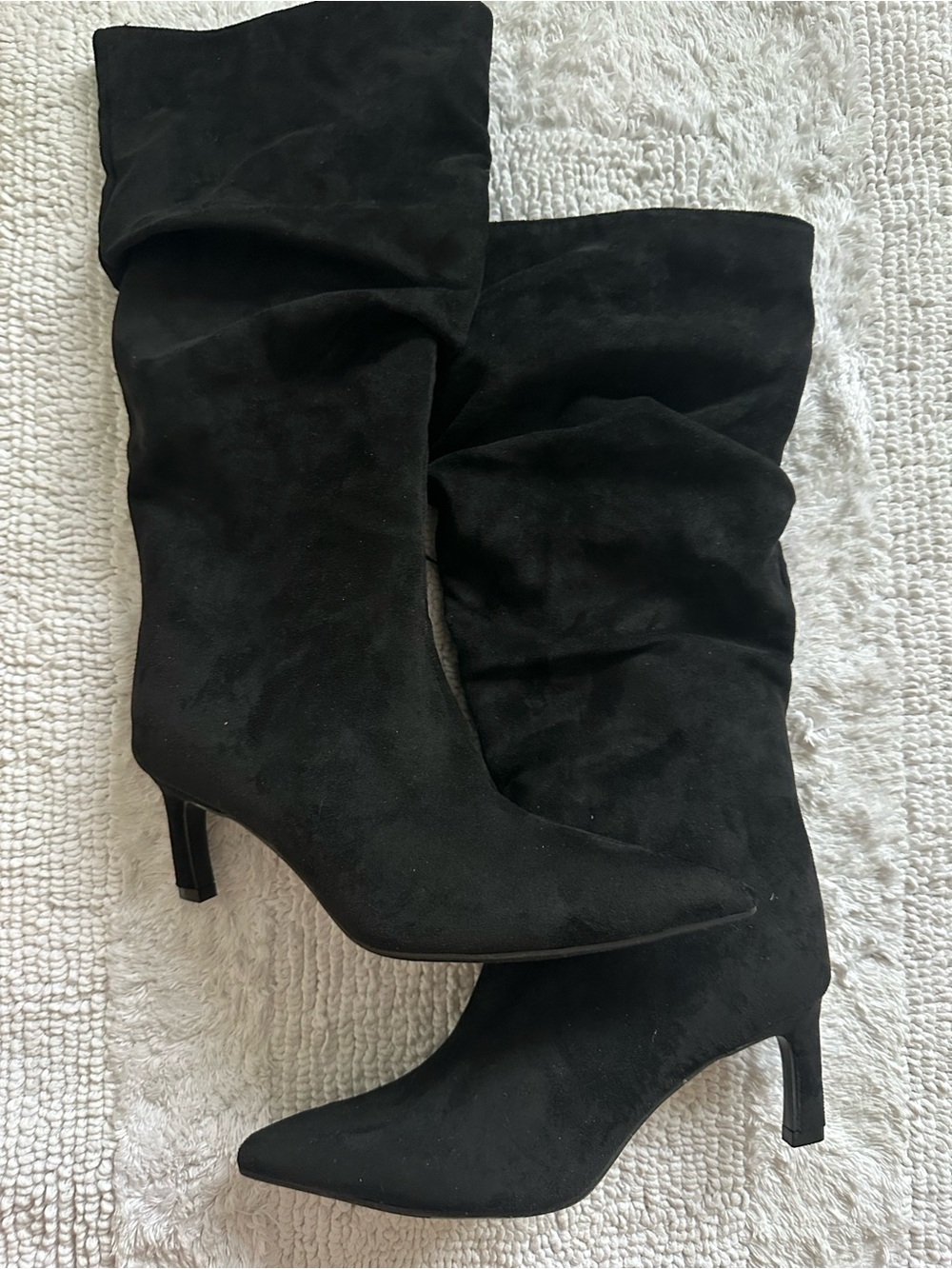 Black Suede Slouch Knee-High Boots - Women